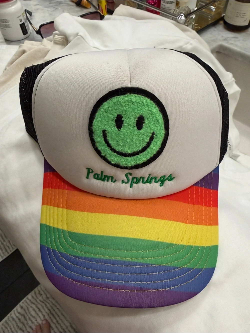 Palm Springs Rainbow Happy Face Hat